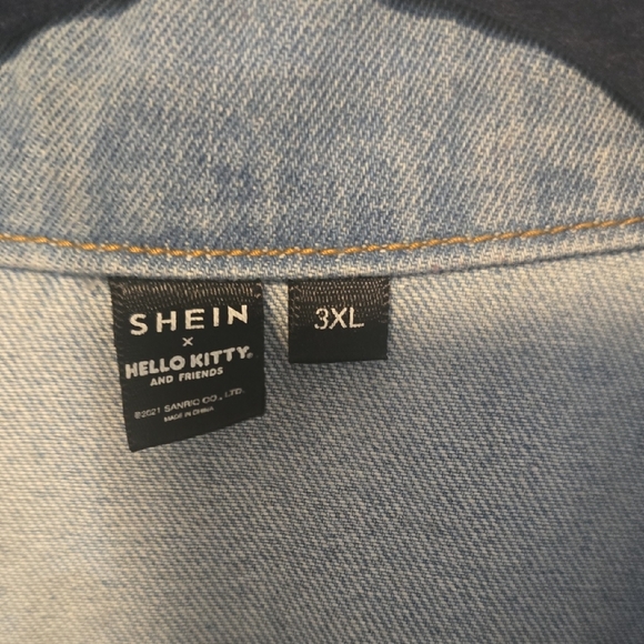 Hello Kitty Light Blue Denim Jacket with Pink Logo and Multi-Color Floral Art - Picture 3 of 3